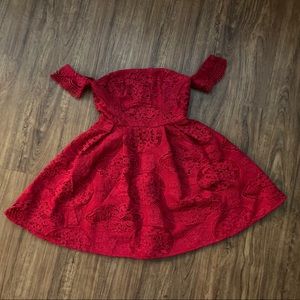 Stylestalker red lace flare dress